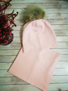 Pink set with big fur pompom